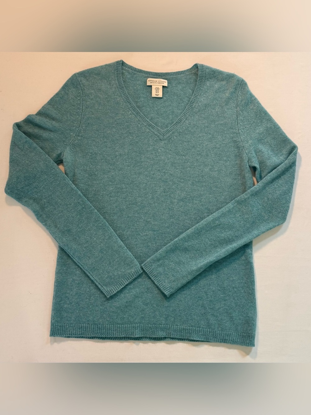 Adrienne Vittadini 100% 2-PLY Cashmere Teal V-Neck Pullover Sweater MED NWOT 563